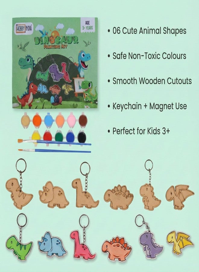 HOBBY INDIA DIY Keychain Fridge Magnet Painting Kit for Kids & Adult | Creative Art & Craft Set Gift for Girls & Boys | Cute Resin Activity Key Chain Making | Fun Birthday & Home Decor (Dinosour) - Image 3